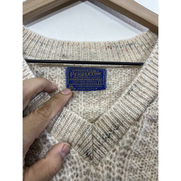 Pendleton Virgin Wool Sweater L Grandpa Cabincore Speckled Fisherman Knit - Picture 4 of 14